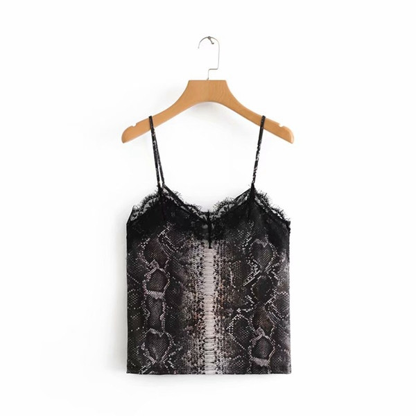 Модерен дамски потник с тънки презрамки,дантела и животински принт