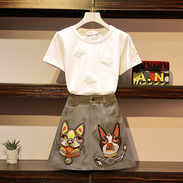 Set de dama zilnic din doua parti cu broderie si aplicatie colorata