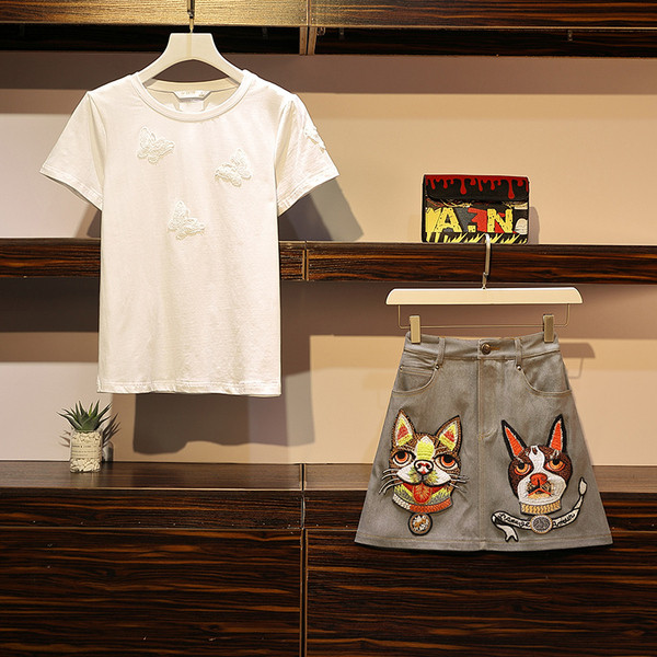 Set de dama zilnic din doua parti cu broderie si aplicatie colorata