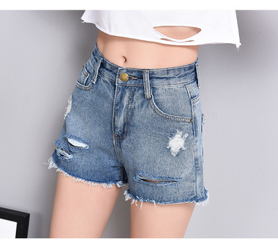 Blugi scurti casual de dama cu talie inalta si motiv rupt cu talie inalta