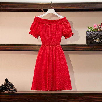 Rochie elegantă de damă, cu mâneci scurte, de culoare roșie