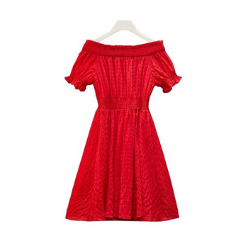 Rochie elegantă de damă, cu mâneci scurte, de culoare roșie