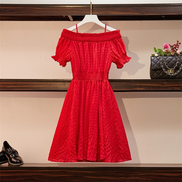 Rochie elegantă de damă, cu mâneci scurte, de culoare roșie