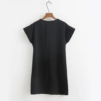 Rochie moderna scurta dreapta cu broderie in negru