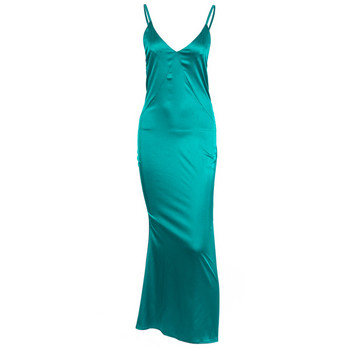 Rochie lungă de damă elegantă, cu bretele subțiri, de culoare verde