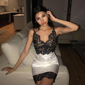 Rochie de dama moderna model Slim cu dantela alb-negru