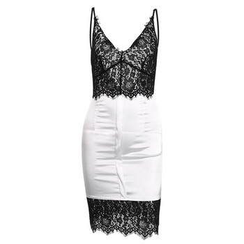 Rochie de dama moderna model Slim cu dantela alb-negru