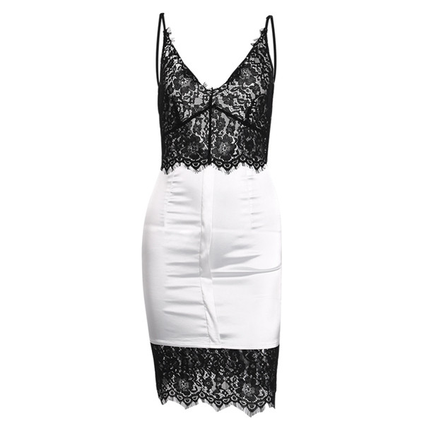 Rochie de dama moderna model Slim cu dantela alb-negru