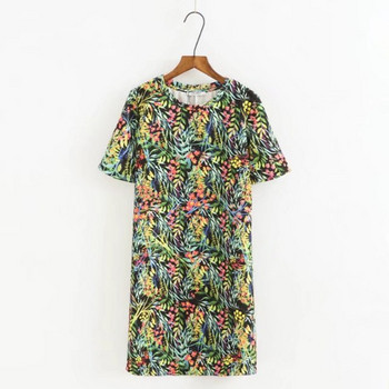 Rochie scurtă simplă, cu mâneci scurte și imprimeu floral