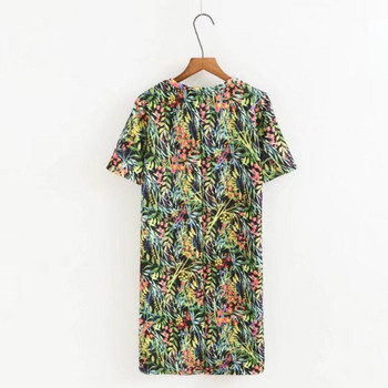 Rochie scurtă simplă, cu mâneci scurte și imprimeu floral