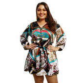 Rochie de dama eleganta cu maneci lungi si imprimeu color cu nasturi