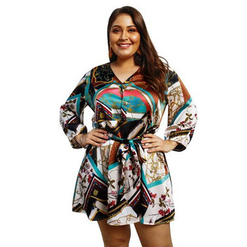 Rochie de dama eleganta cu maneci lungi si imprimeu color cu nasturi