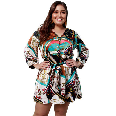 Rochie de dama eleganta cu maneci lungi si imprimeu color cu nasturi