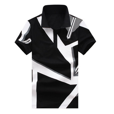 Tricou casual barbatesc cu guler clasic in alb si negru