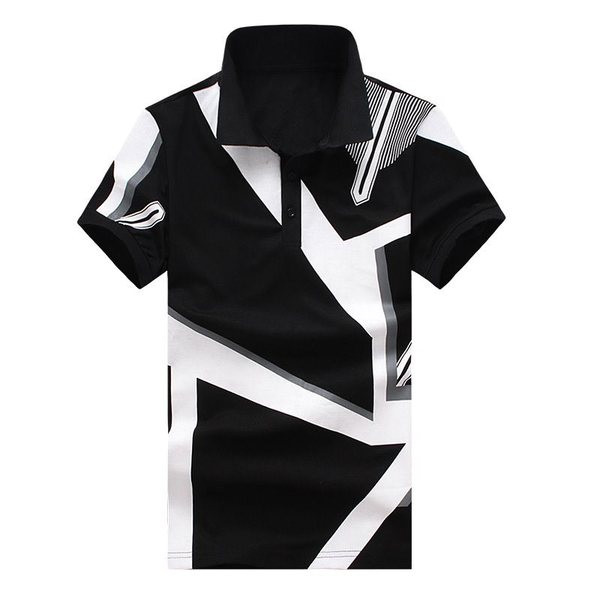 Tricou casual barbatesc cu guler clasic in alb si negru