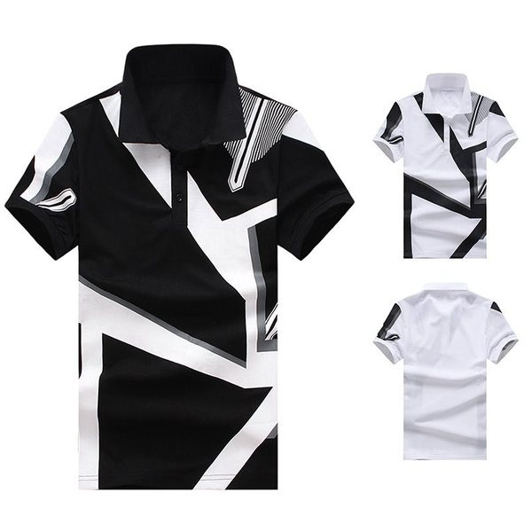 Tricou casual barbatesc cu guler clasic in alb si negru