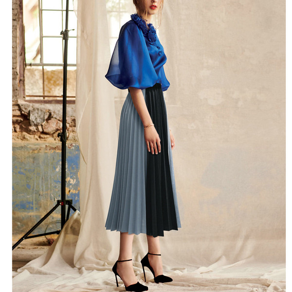 Fusta lungă plisată de damă modernă cu talie înaltă