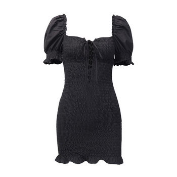 Rochie de dama elastica cu maneci scurte si cravate in negru