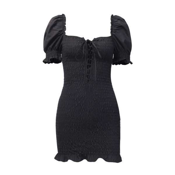 Rochie de dama elastica cu maneci scurte si cravate in negru