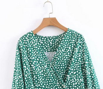 Rochie casual de dama cu inchidere laterala si maneci lungi de culoare verde