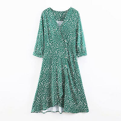 Rochie casual de dama cu inchidere laterala si maneci lungi de culoare verde