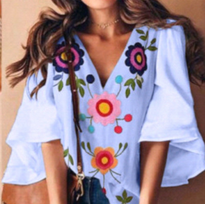 Bluză casual de damă în trei culori cu broderie și mâneci lotus