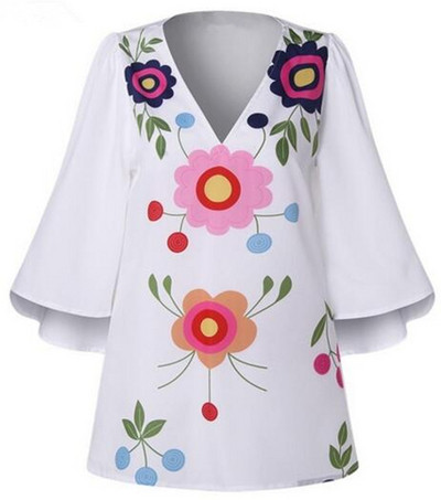 Bluză casual de damă în trei culori cu broderie și mâneci lotus