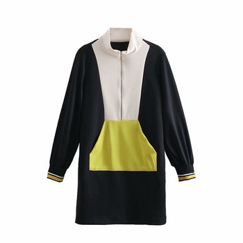 Rochie sport scurta de dama cu buzunar frontal si maneci lungi cu elastic