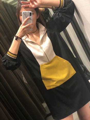 Rochie sport scurta de dama cu buzunar frontal si maneci lungi cu elastic