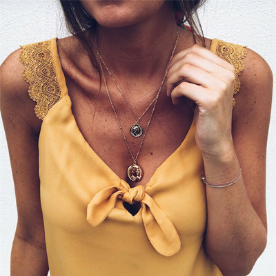 Maiou de damă de zi cu zi cu legături și bretele largi în trei culori