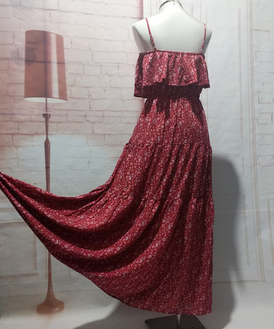 Rochie casual de dama lunga in albastru si rosu cu bretele subtiri