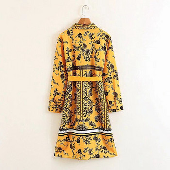 Rochie casual de damă, cu legături în talie și mâneci lungi suflate