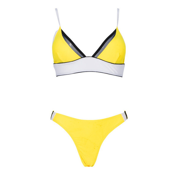 Дамски бански костюм с триъгълно  горнище в жълт цвят