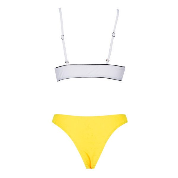 Дамски бански костюм с триъгълно  горнище в жълт цвят