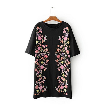 Rochie de dama model drept cu maneci 3/4 de culoare neagra si imprimeu floral