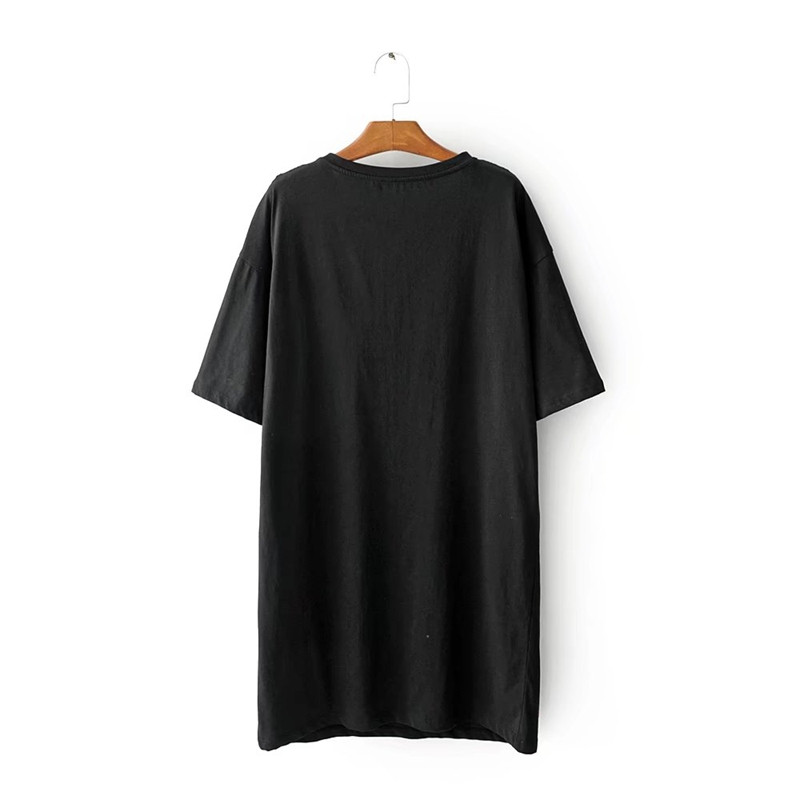 Rochie de dama model drept cu maneci 3/4 de culoare neagra si imprimeu floral