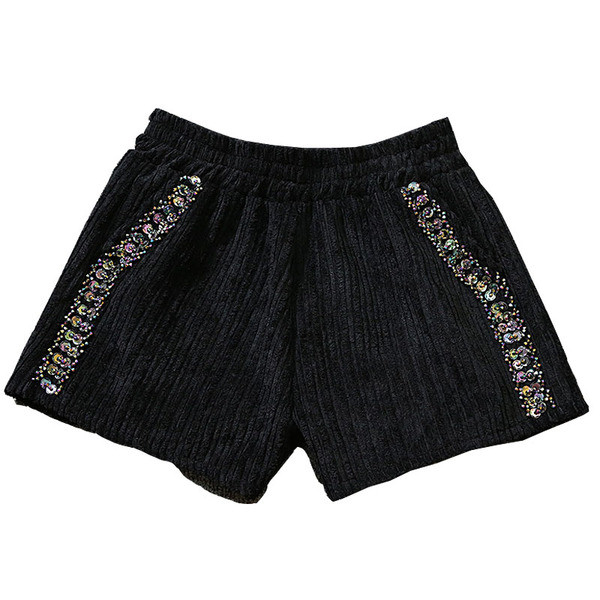 Pantaloni scurți eleganti de damă în negru cu pietre