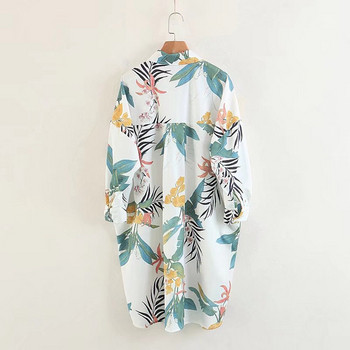 Rochie cu nasturi pe toata lungimea si maneci lungi cu model floral