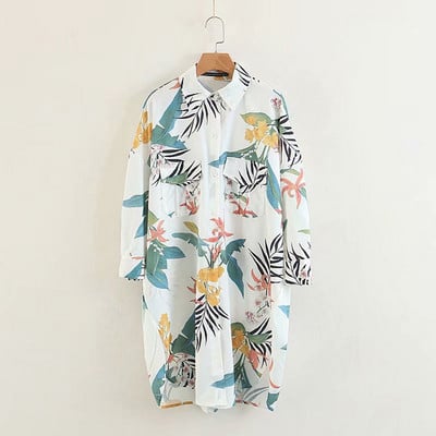 Rochie cu nasturi pe toata lungimea si maneci lungi cu model floral