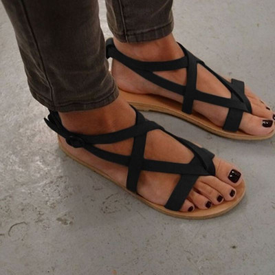 Sandale casual dama cu talpa plate in albastru, negru si bej