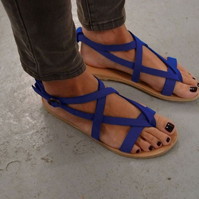 Sandale casual dama cu talpa plate in albastru, negru si bej