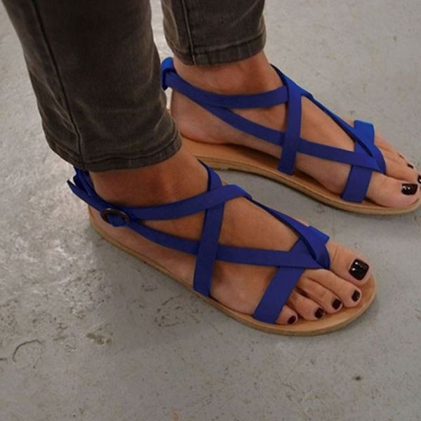 Sandale casual dama cu talpa plate in albastru, negru si bej