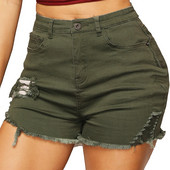Pantaloni scurți moderni de damă cu motive rupte și talie înaltă în negru și verde
