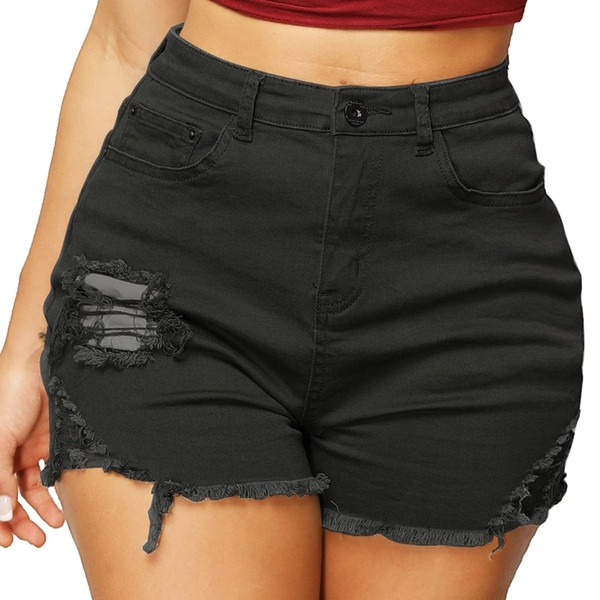 Pantaloni scurți moderni de damă cu motive rupte și talie înaltă în negru și verde