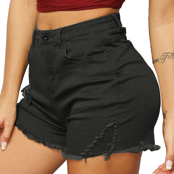 Pantaloni scurți moderni de damă cu motive rupte și talie înaltă în negru și verde