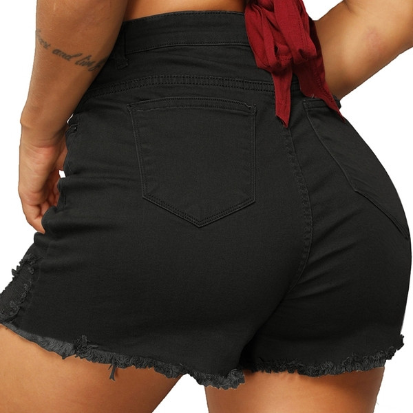 Pantaloni scurți moderni de damă cu motive rupte și talie înaltă în negru și verde