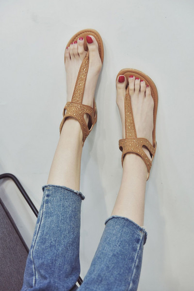 Sandale casual dama cu talpa plate si pietre in trei culori