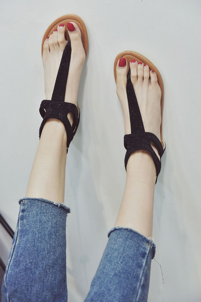 Sandale casual dama cu talpa plate si pietre in trei culori