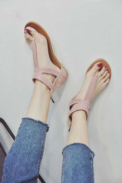 Sandale casual dama cu talpa plate si pietre in trei culori