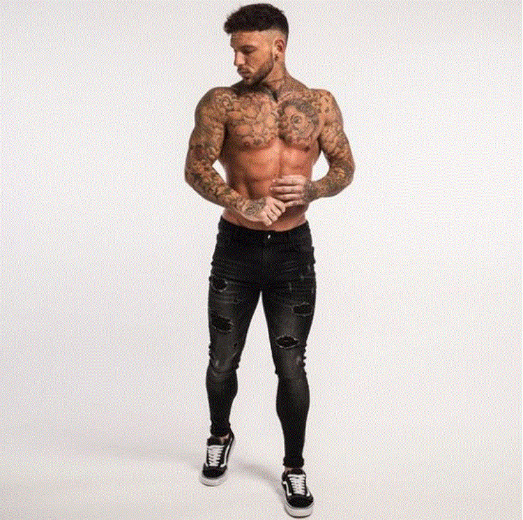 Blugi casual barbatesti cu motive rupte si fermoar negru